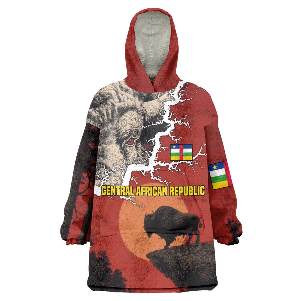 Central African Republic Kid Wearable Blanket Hoodie Red Black Nature Design and Buffalo - African Pride