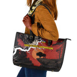 Central African Republic Leather Tote Bag Red Black Nature Design and Buffalo - African Pride