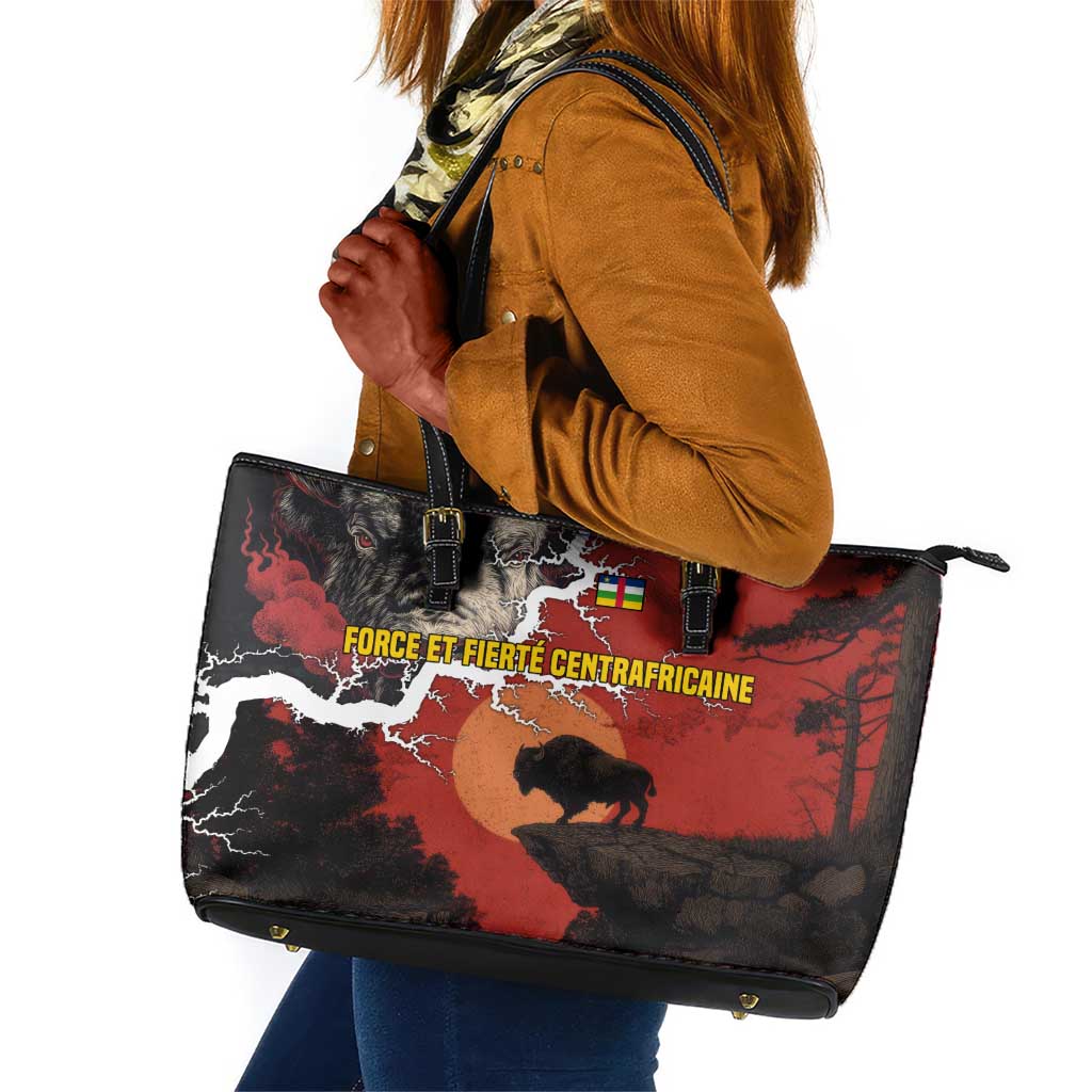 Central African Republic Leather Tote Bag Red Black Nature Design and Buffalo - African Pride
