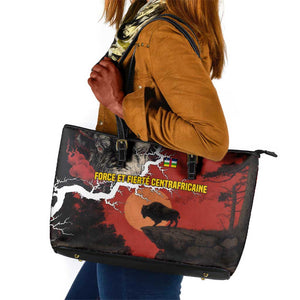 Central African Republic Leather Tote Bag Red Black Nature Design and Buffalo - African Pride