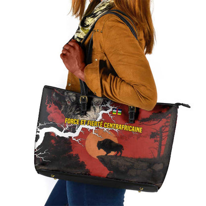 Central African Republic Leather Tote Bag Red Black Nature Design and Buffalo - African Pride