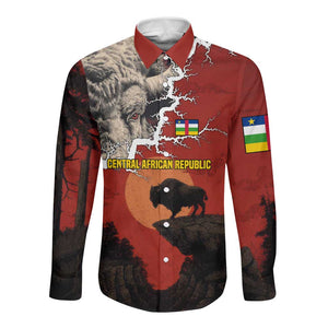 Central African Republic Long Sleeve Button Shirt Red Black Nature Design and Buffalo - African Pride
