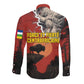 Central African Republic Long Sleeve Button Shirt Red Black Nature Design and Buffalo - African Pride