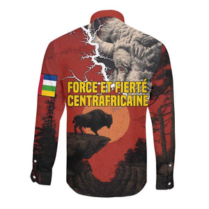 Central African Republic Long Sleeve Button Shirt Red Black Nature Design and Buffalo - African Pride