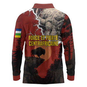 Central African Republic Long Sleeve Polo Shirt Red Black Nature Design and Buffalo - African Pride