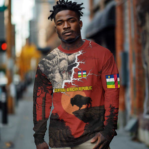 Central African Republic Long Sleeve Shirt Red Black Nature Design and Buffalo - African Pride