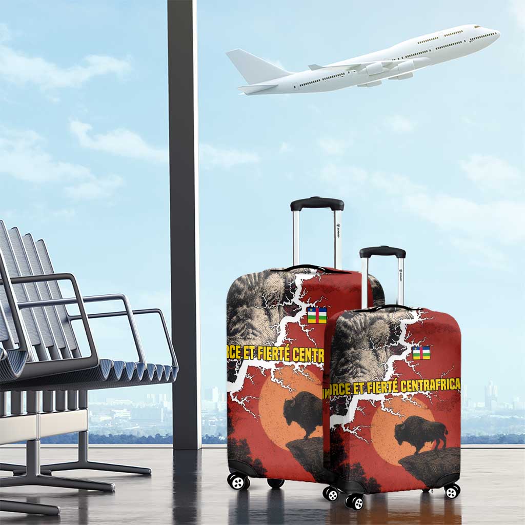 Central African Republic Luggage Cover Red Black Nature Design and Buffalo - African Pride