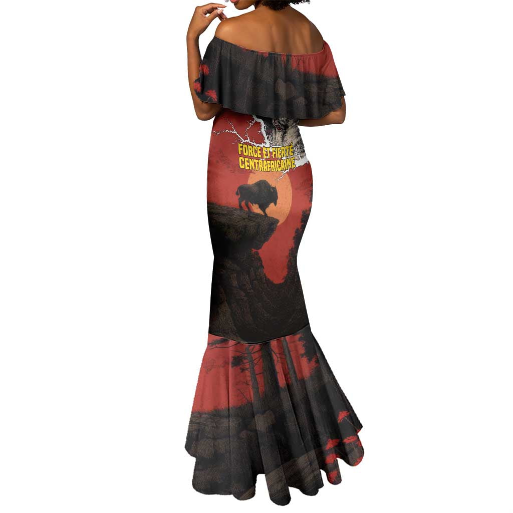 Central African Republic Mermaid Dress Red Black Nature Design and Buffalo - African Pride