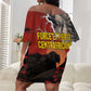 Central African Republic Off Shoulder Short Dress Red Black Nature Design and Buffalo - African Pride