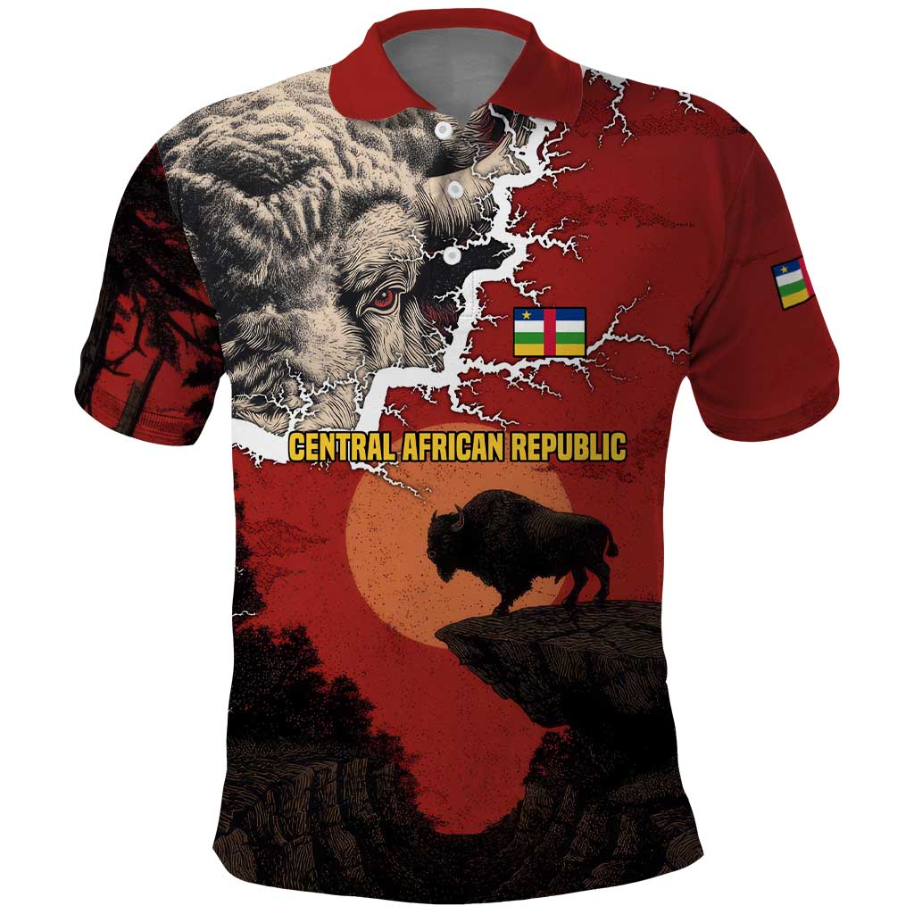 Central African Republic Polo Shirt Red Black Nature Design and Buffalo - African Pride