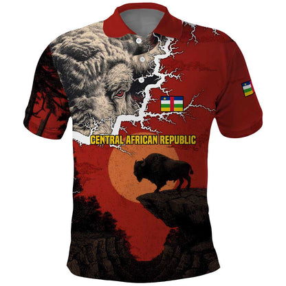 Central African Republic Polo Shirt Red Black Nature Design and Buffalo - African Pride