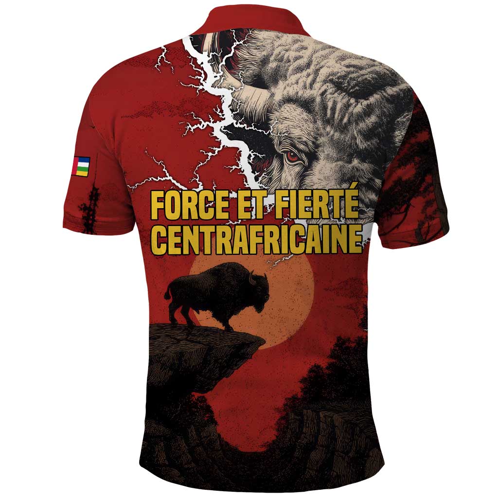 Central African Republic Polo Shirt Red Black Nature Design and Buffalo - African Pride