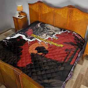 Central African Republic Quilt Red Black Nature Design and Buffalo - African Pride