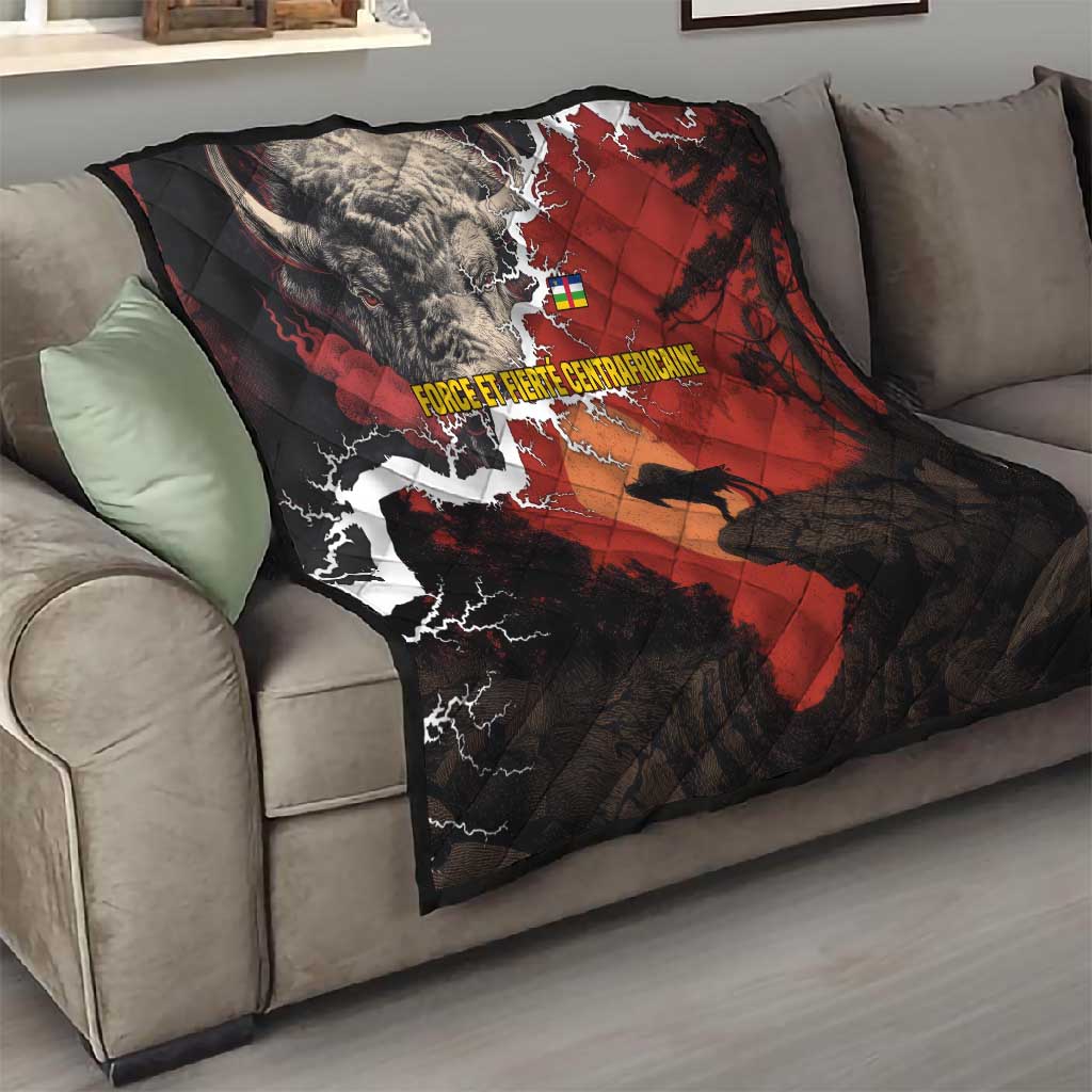 Central African Republic Quilt Red Black Nature Design and Buffalo - African Pride