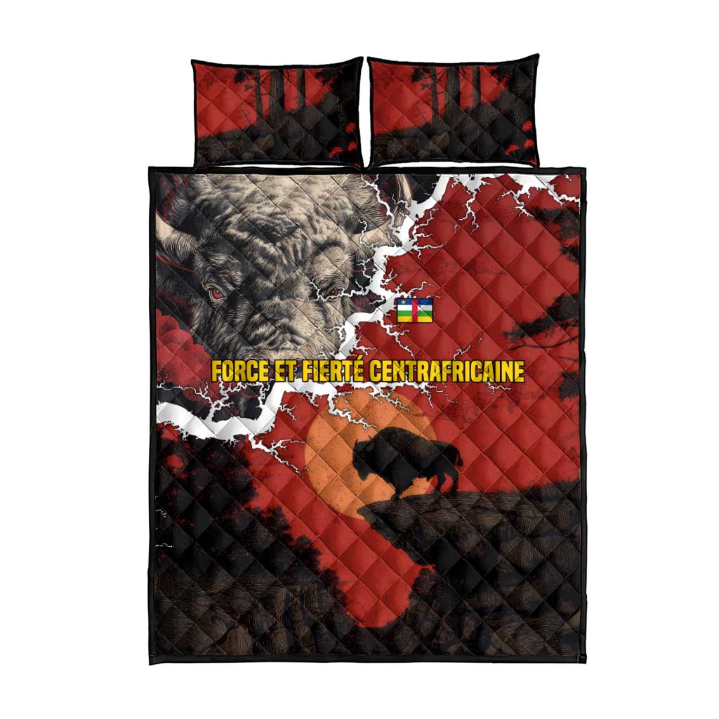 Central African Republic Quilt Bed Set Red Black Nature Design and Buffalo - African Pride