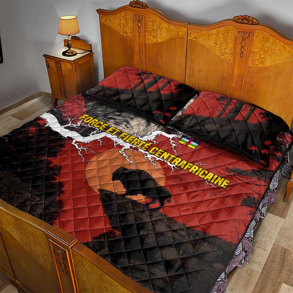 Central African Republic Quilt Bed Set Red Black Nature Design and Buffalo - African Pride