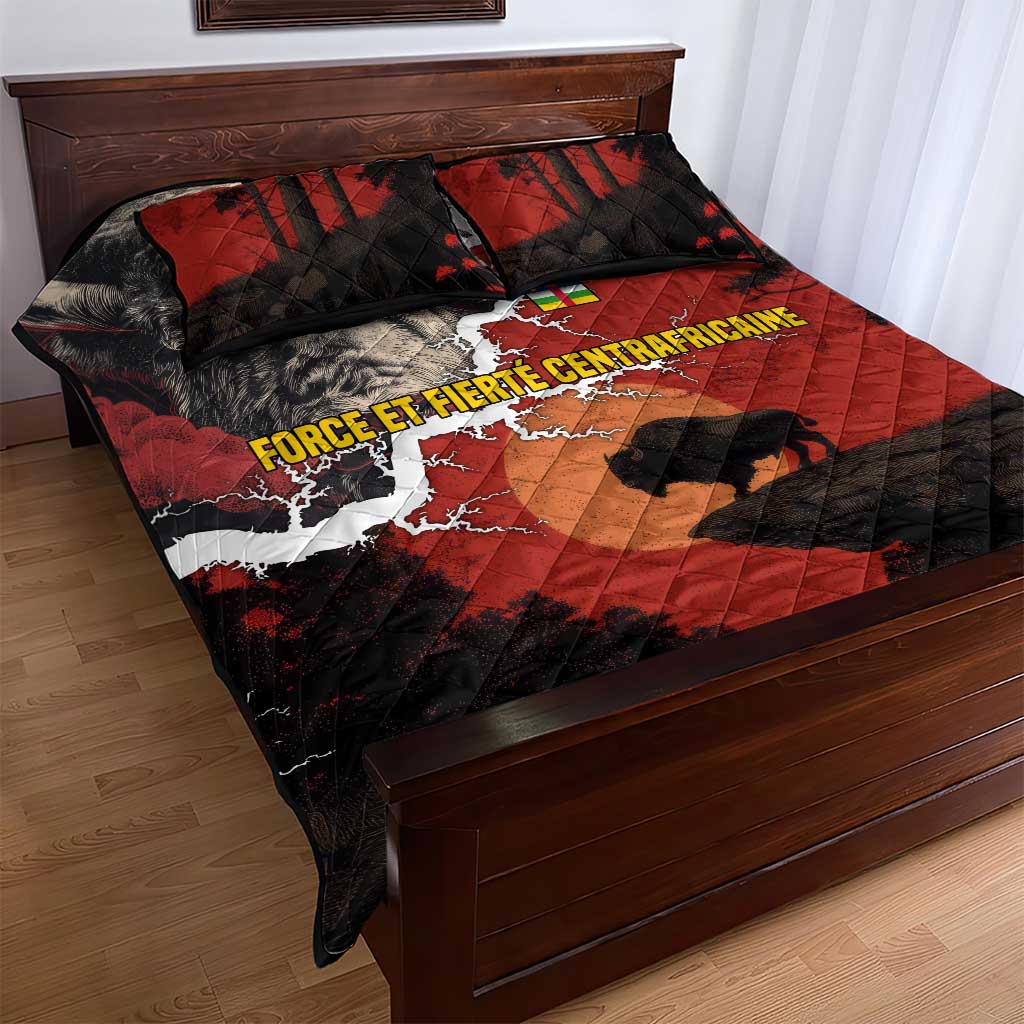 Central African Republic Quilt Bed Set Red Black Nature Design and Buffalo - African Pride
