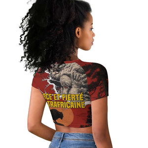 Central African Republic Raglan Cropped T shirt Red Black Nature Design and Buffalo - African Pride