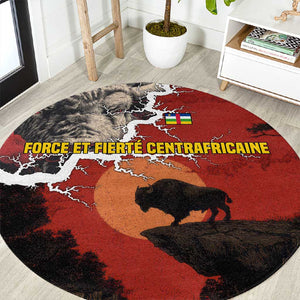 Central African Republic Round Carpet Red Black Nature Design and Buffalo - African Pride