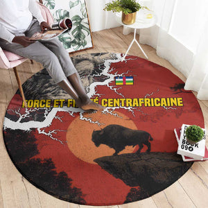 Central African Republic Round Carpet Red Black Nature Design and Buffalo - African Pride