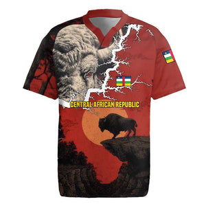 Central African Republic Rugby Jersey Red Black Nature Design and Buffalo - African Pride