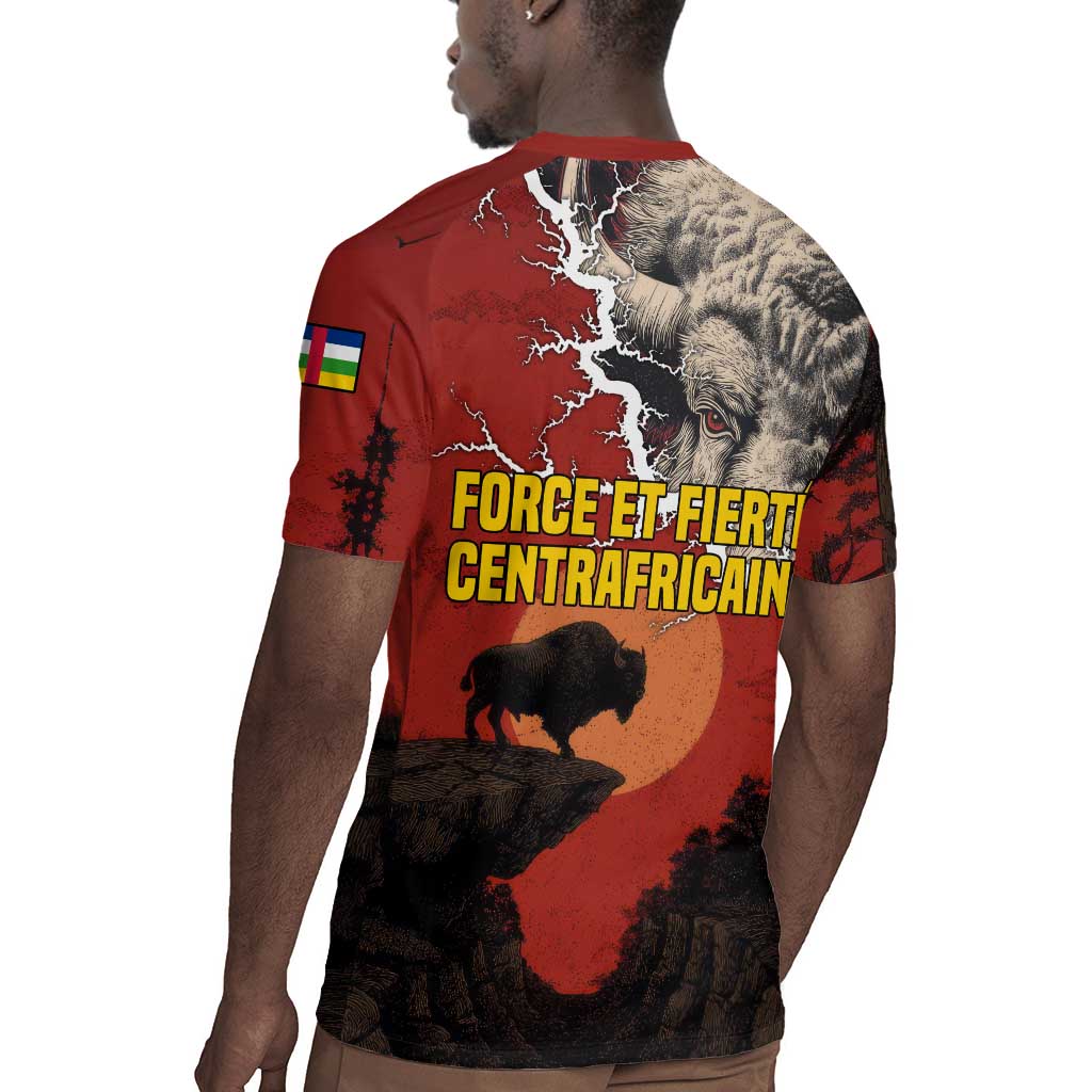 Central African Republic Rugby Jersey Red Black Nature Design and Buffalo - African Pride