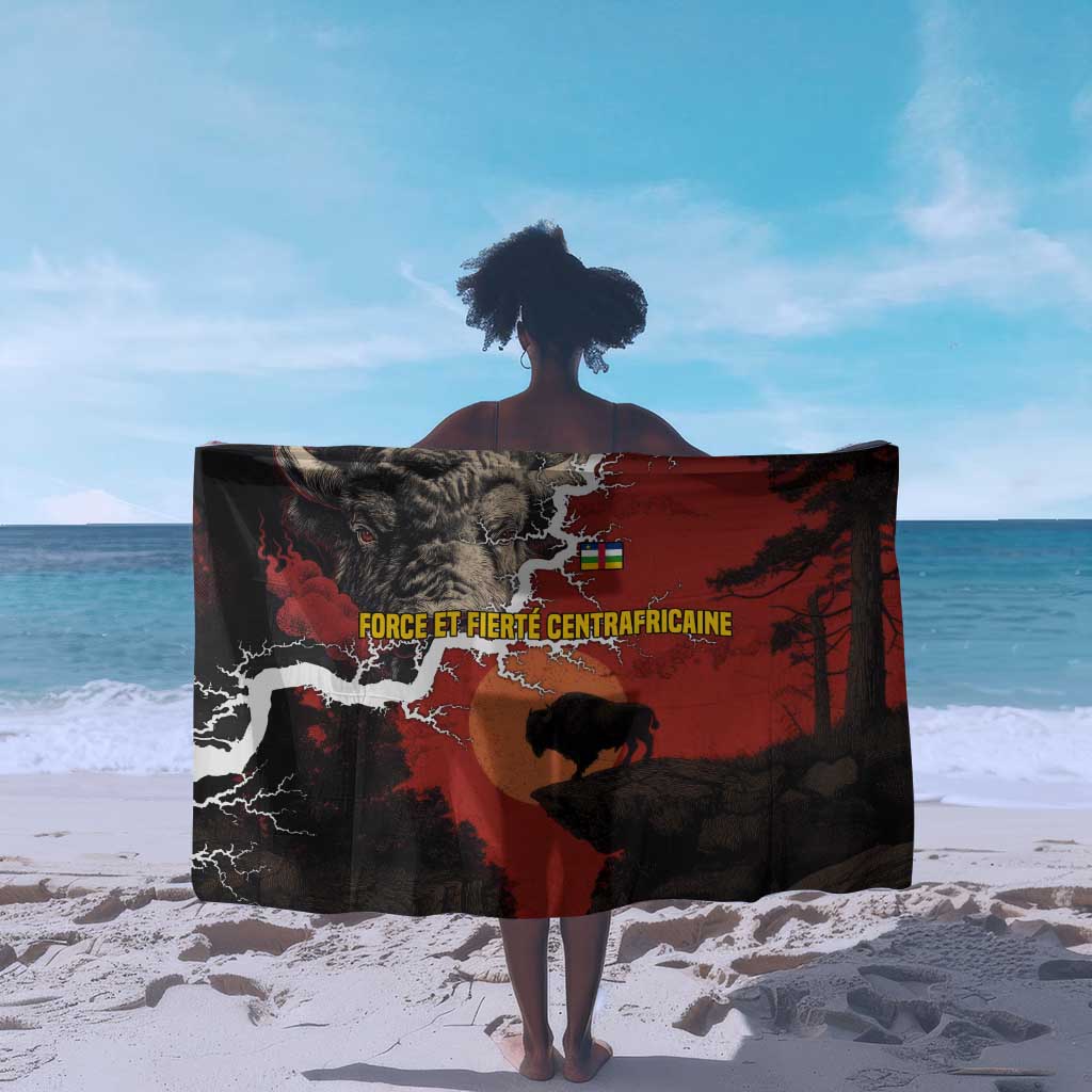 Central African Republic Sarong Red Black Nature Design and Buffalo - African Pride