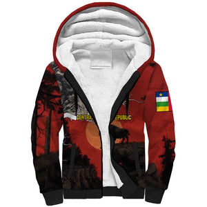 Central African Republic Sherpa Hoodie Red Black Nature Design and Buffalo - African Pride