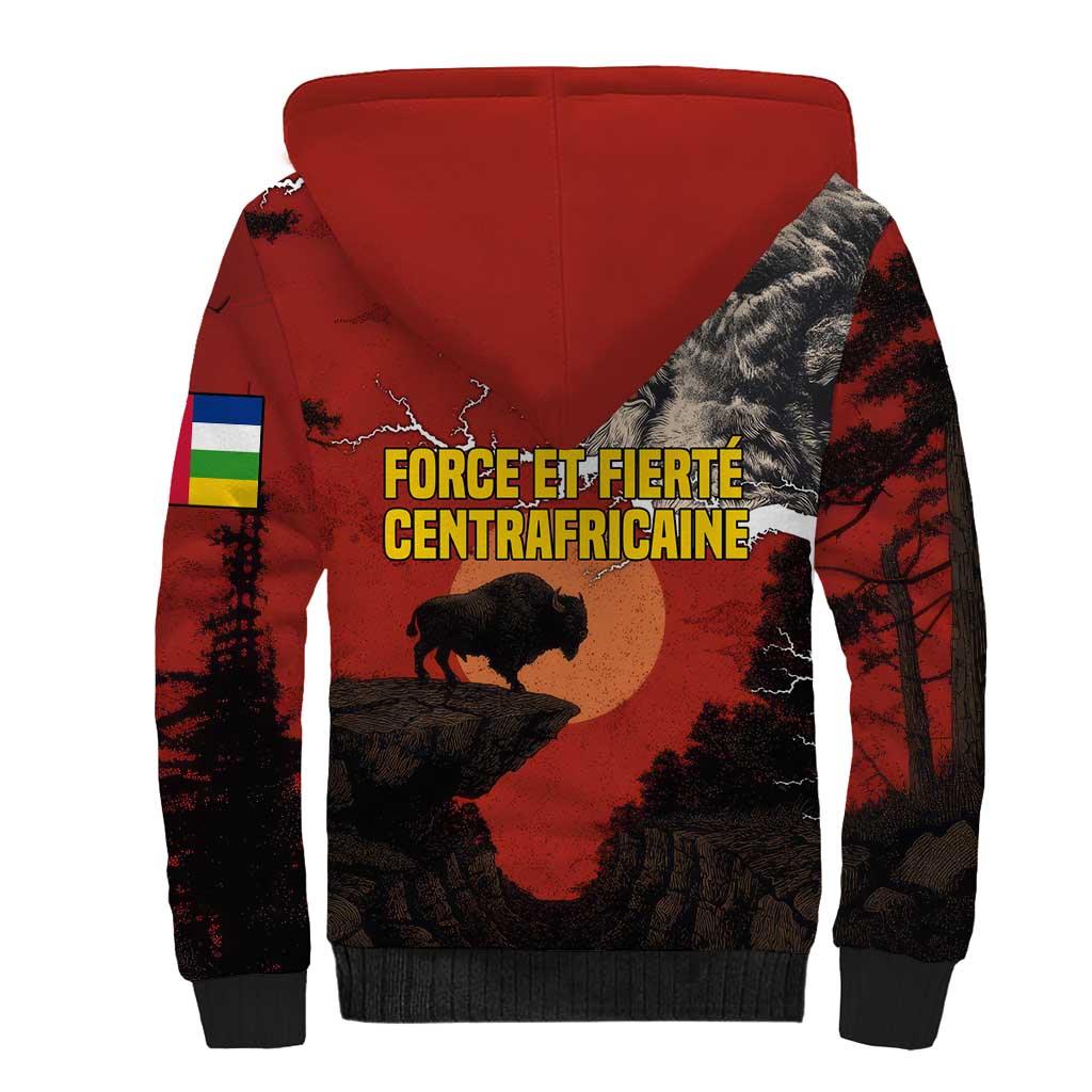 Central African Republic Sherpa Hoodie Red Black Nature Design and Buffalo - African Pride