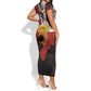 Central African Republic Short Sleeve Bodycon Dress Red Black Nature Design and Buffalo - African Pride