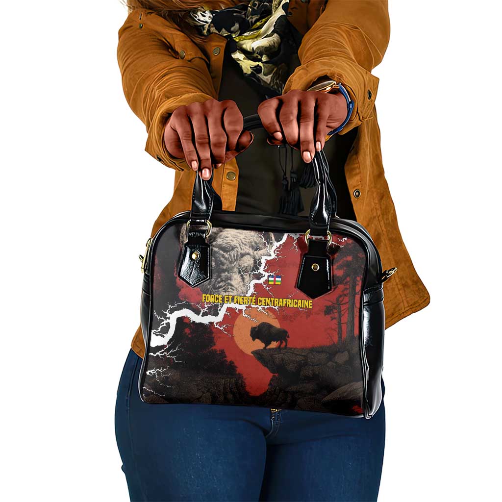 Central African Republic Shoulder Handbag Red Black Nature Design and Buffalo - African Pride