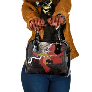 Central African Republic Shoulder Handbag Red Black Nature Design and Buffalo - African Pride