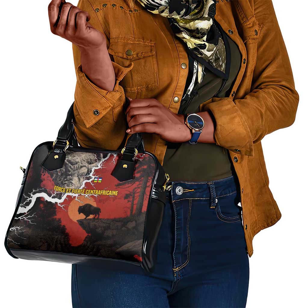 Central African Republic Shoulder Handbag Red Black Nature Design and Buffalo - African Pride