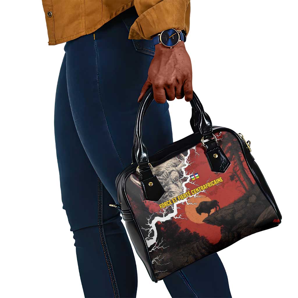 Central African Republic Shoulder Handbag Red Black Nature Design and Buffalo - African Pride