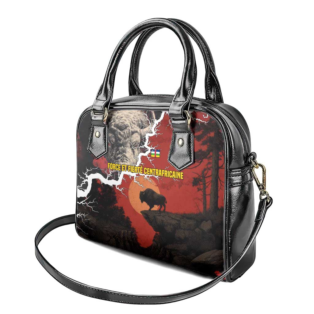 Central African Republic Shoulder Handbag Red Black Nature Design and Buffalo - African Pride