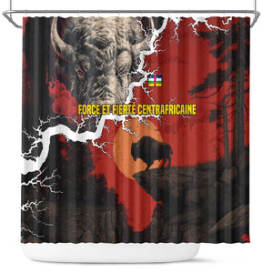 Central African Republic Shower Curtain Red Black Nature Design and Buffalo - African Pride