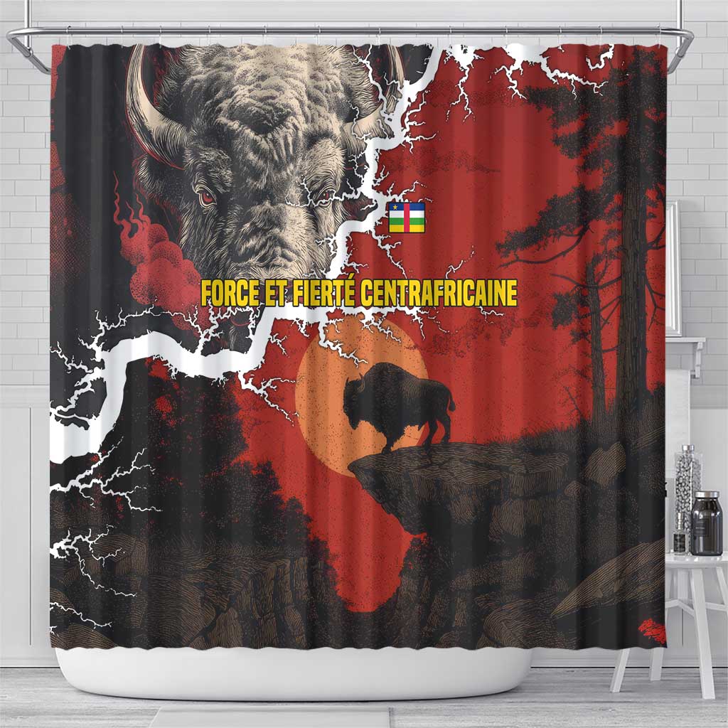 Central African Republic Shower Curtain Red Black Nature Design and Buffalo - African Pride