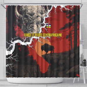 Central African Republic Shower Curtain Red Black Nature Design and Buffalo - African Pride
