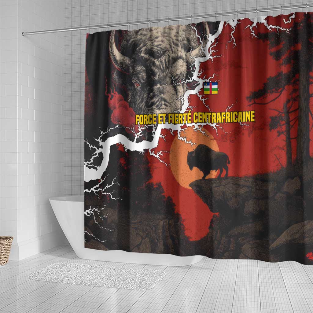 Central African Republic Shower Curtain Red Black Nature Design and Buffalo - African Pride