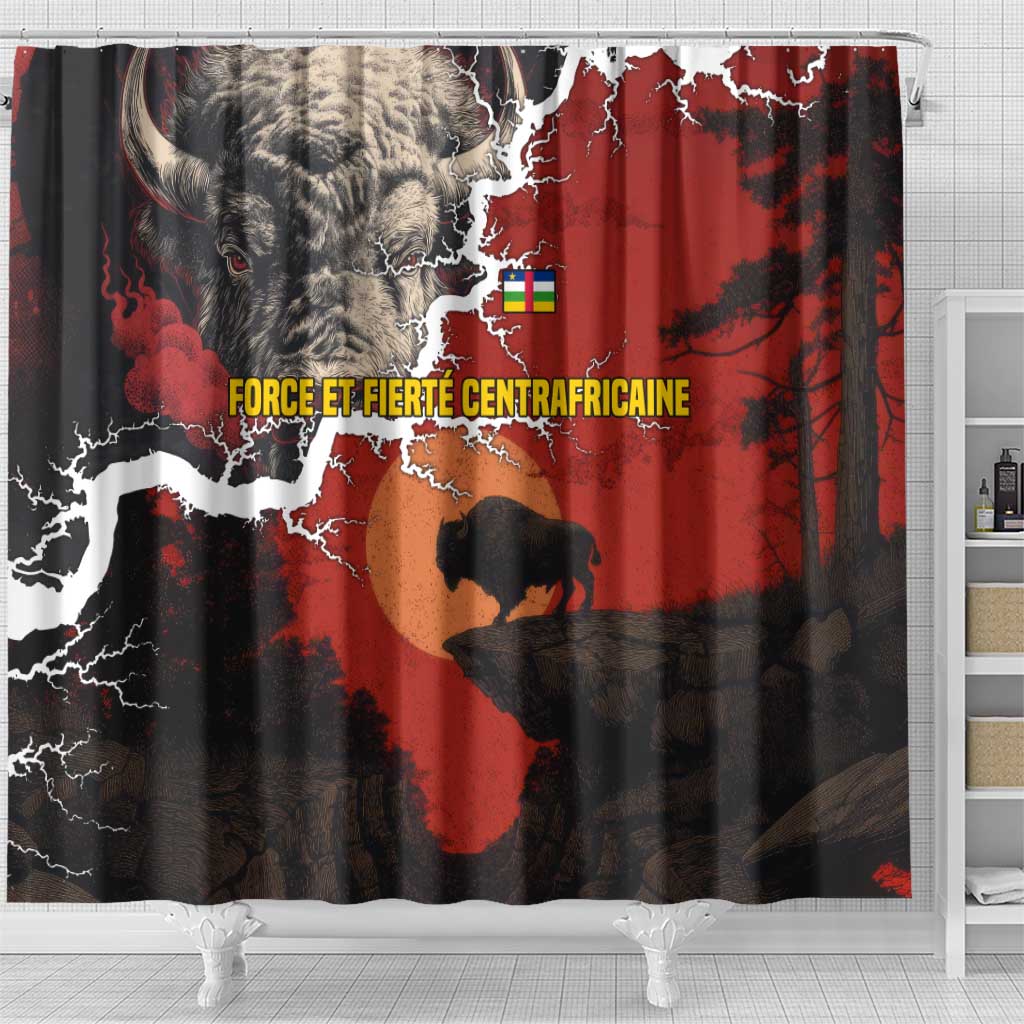 Central African Republic Shower Curtain Red Black Nature Design and Buffalo - African Pride