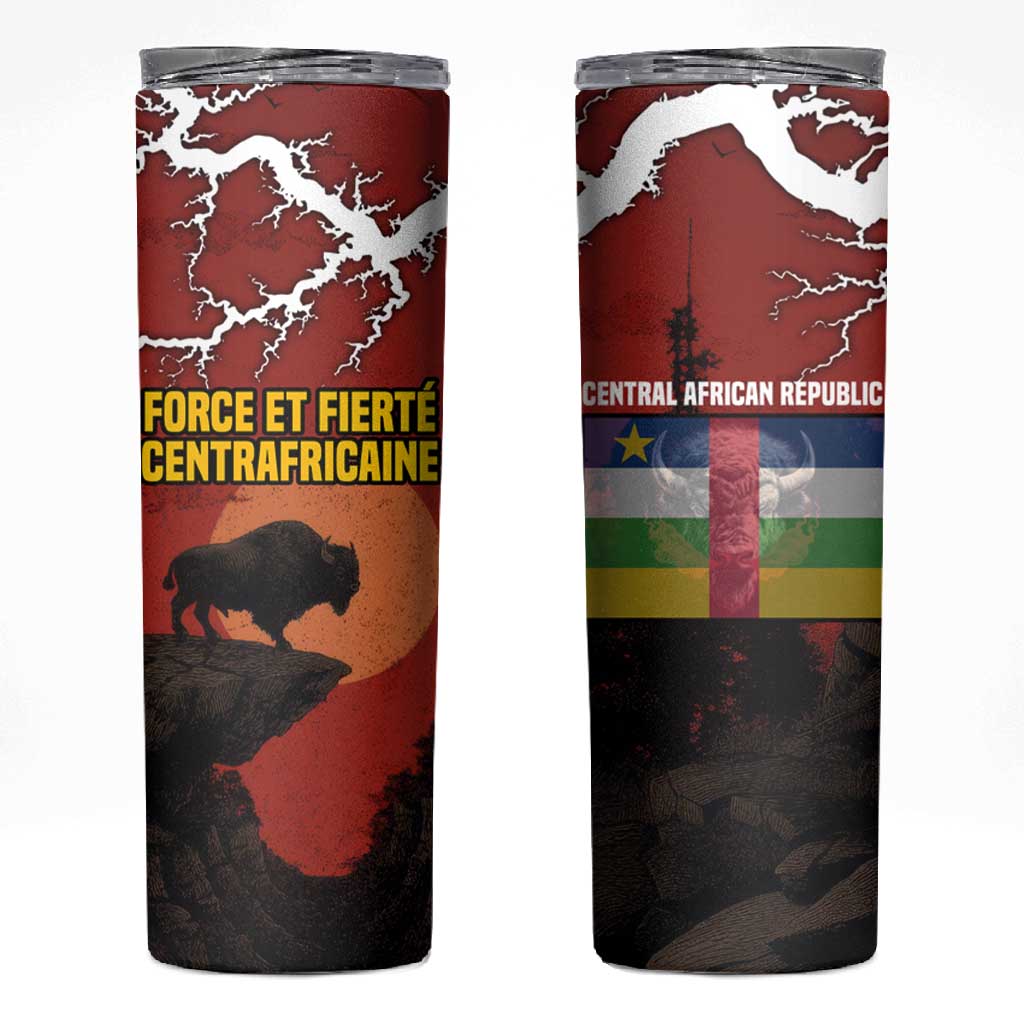 Central African Republic Skinny Tumbler Red Black Nature Design and Buffalo - African Pride