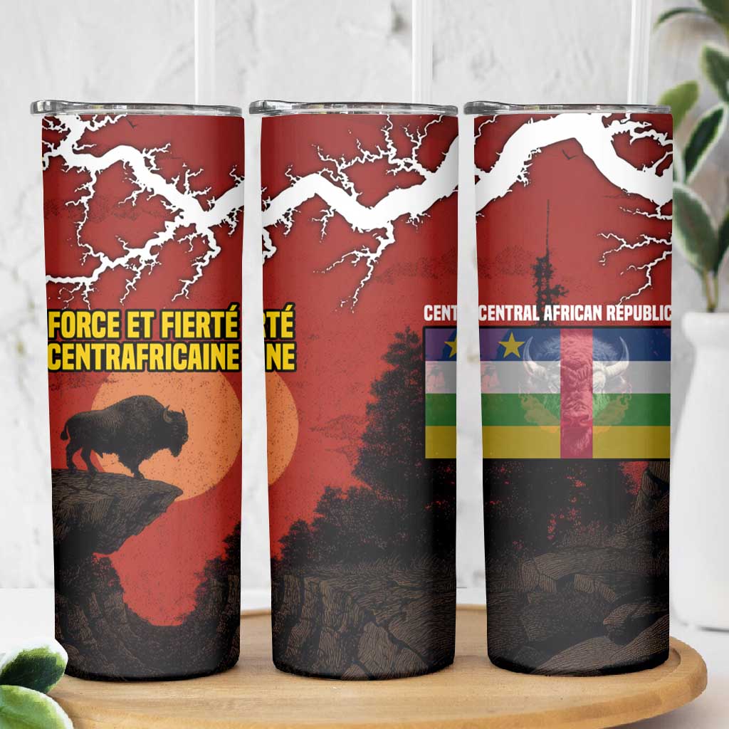 Central African Republic Skinny Tumbler Red Black Nature Design and Buffalo - African Pride