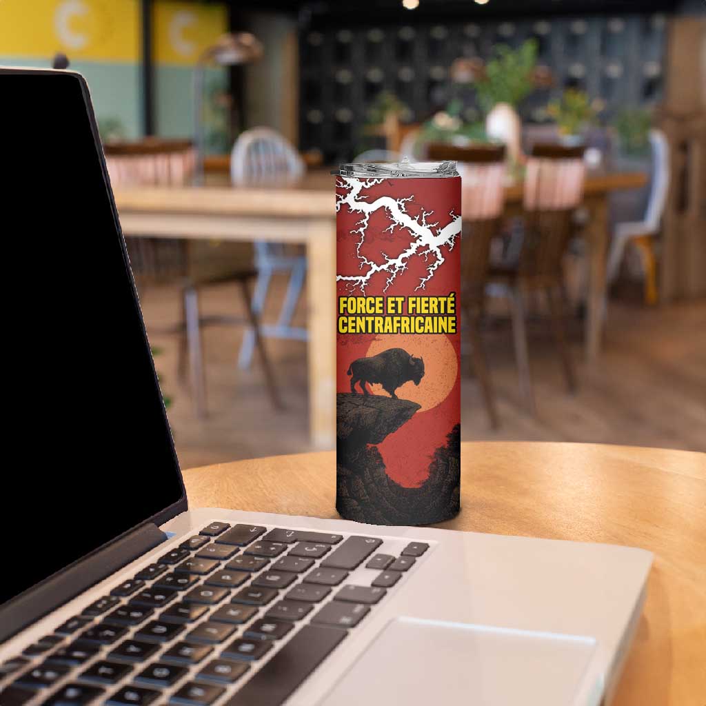 Central African Republic Skinny Tumbler Red Black Nature Design and Buffalo - African Pride