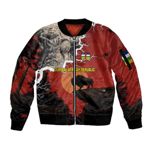 Central African Republic Sleeve Zip Bomber Jacket Red Black Nature Design and Buffalo - African Pride