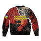 Central African Republic Sleeve Zip Bomber Jacket Red Black Nature Design and Buffalo - African Pride