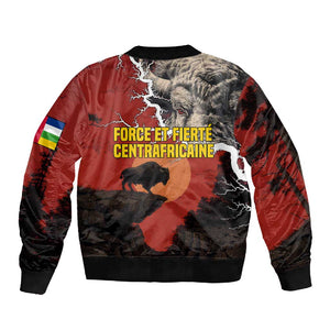 Central African Republic Sleeve Zip Bomber Jacket Red Black Nature Design and Buffalo - African Pride