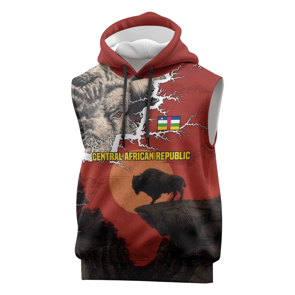 Central African Republic Sleeveless Hoodie Red Black Nature Design and Buffalo - African Pride