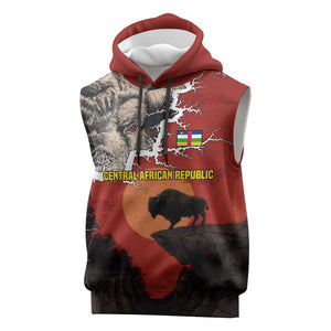 Central African Republic Sleeveless Hoodie Red Black Nature Design and Buffalo - African Pride