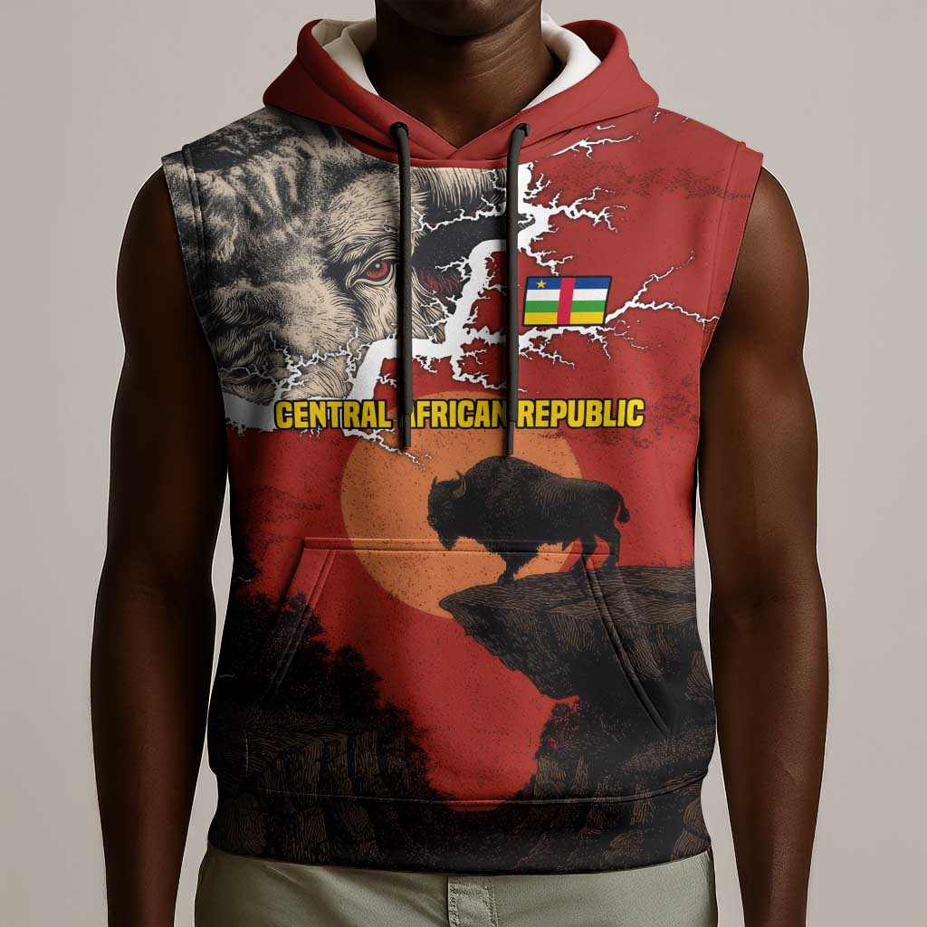 Central African Republic Sleeveless Hoodie Red Black Nature Design and Buffalo - African Pride