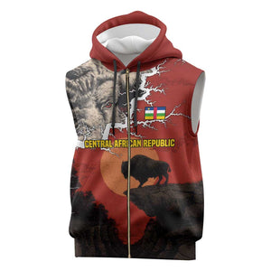 Central African Republic Sleeveless Zip Hoodie Red Black Nature Design and Buffalo - African Pride